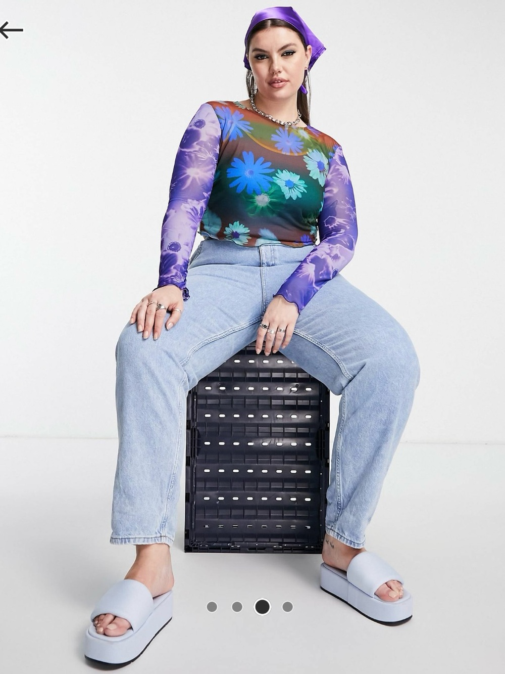 ASOS Curve Collusion Sheer Floral Mesh Long Sleeve Top